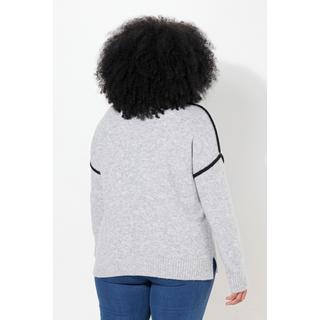 Ulla Popken Pullover Zierstreifen Oversized Stehkragen Langarm  