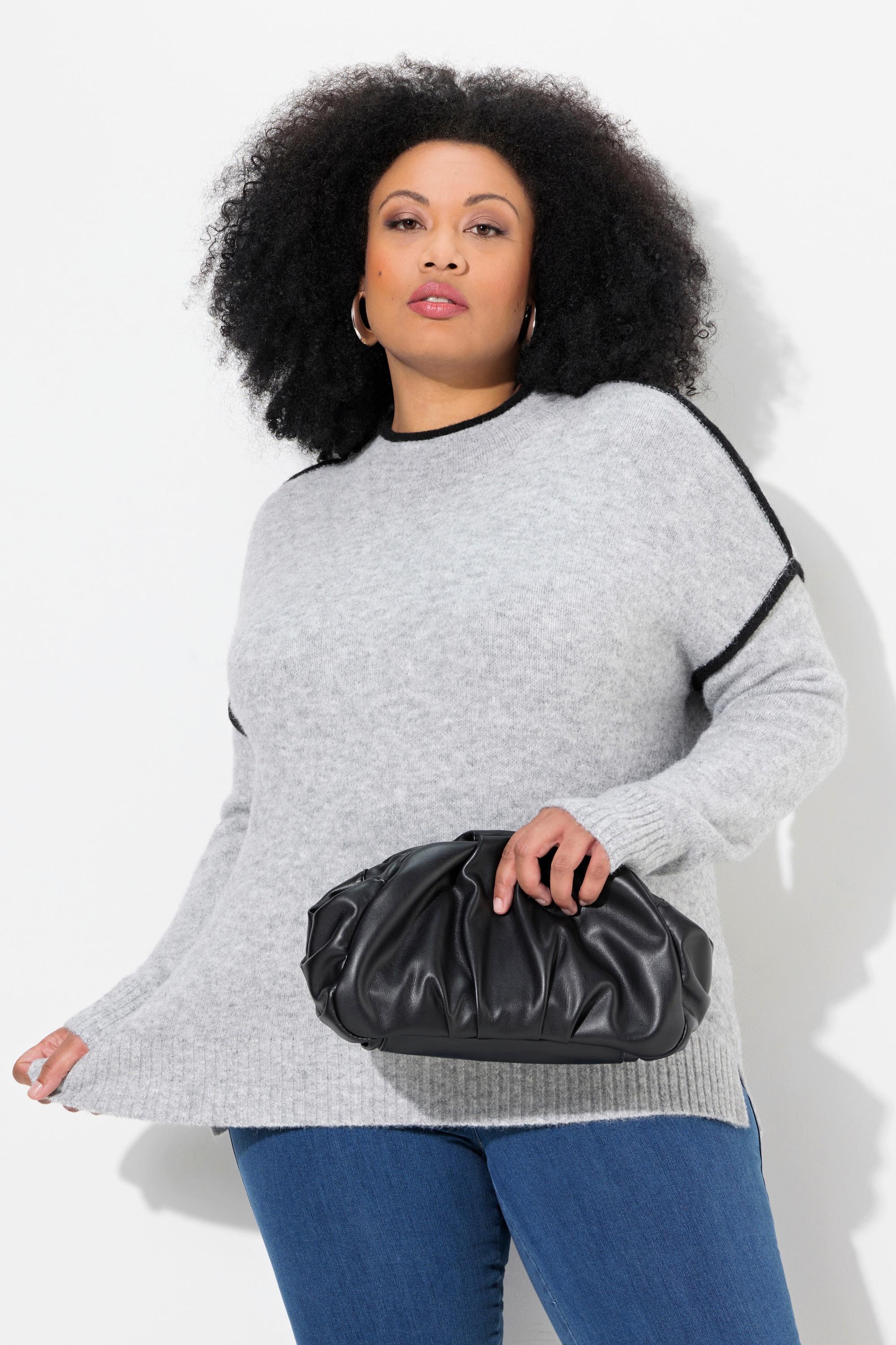 Ulla Popken Pullover Zierstreifen Oversized Stehkragen Langarm  
