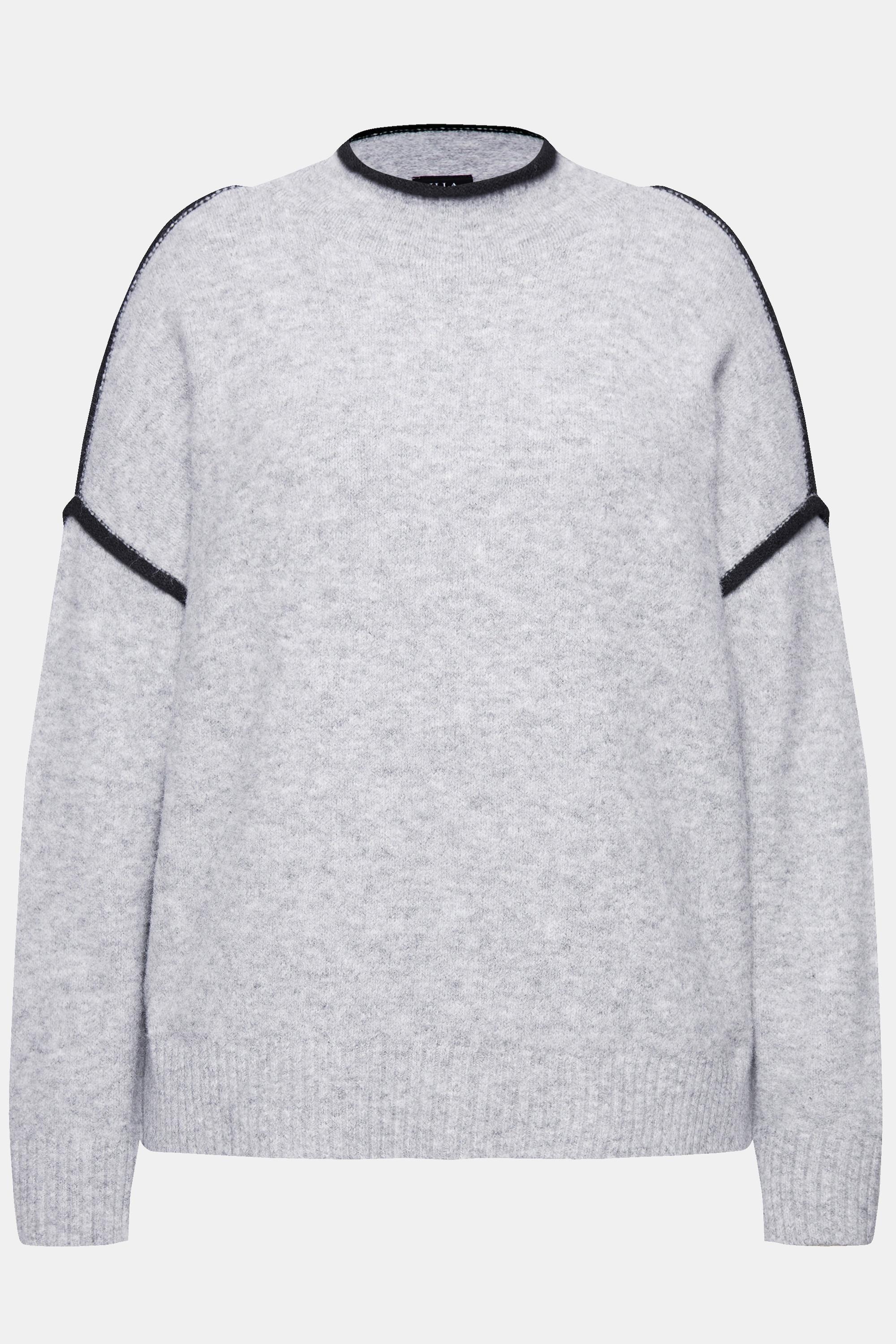 Ulla Popken Pullover Zierstreifen Oversized Stehkragen Langarm  