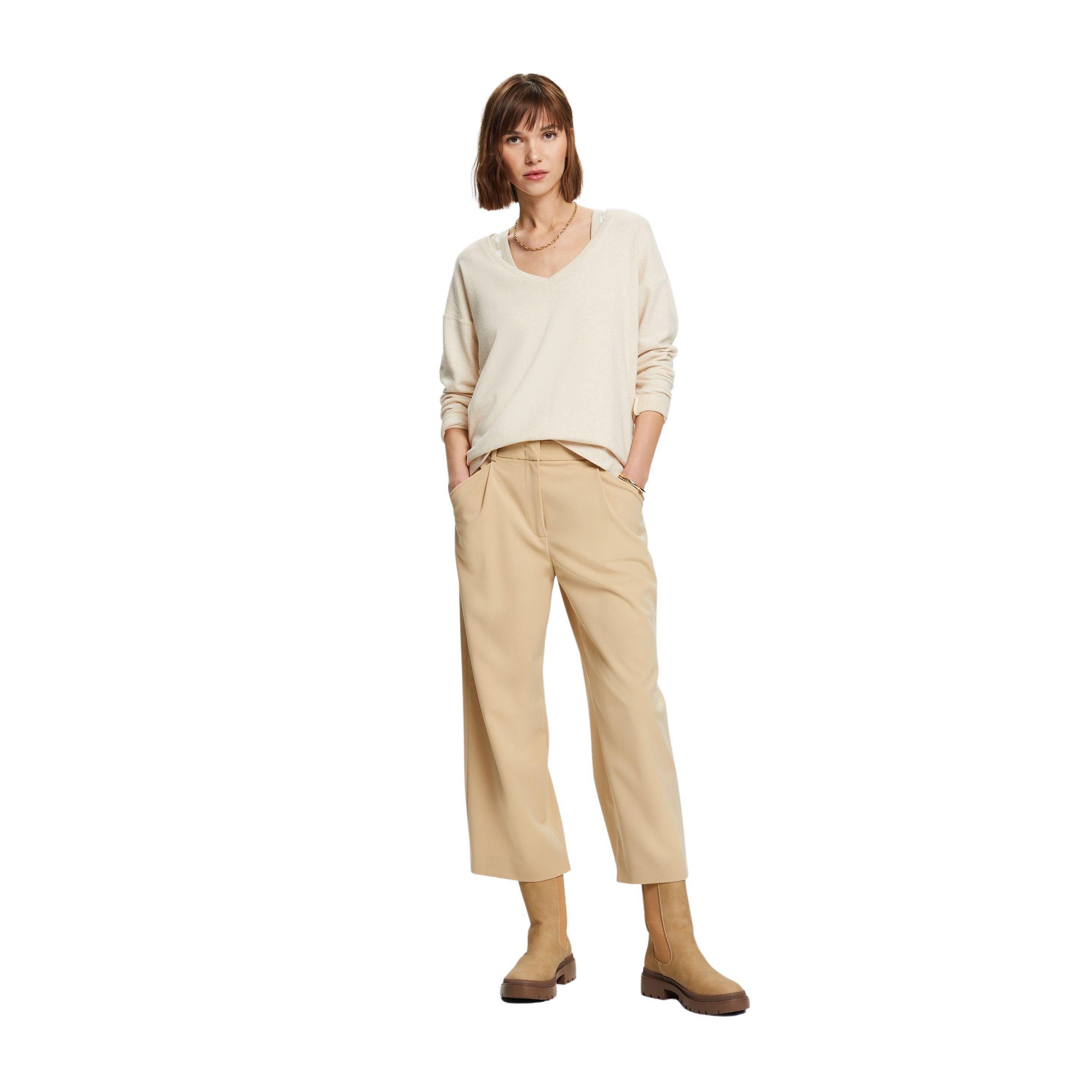 ESPRIT T-shirt spazzolata scollo a V maniche lunghe  