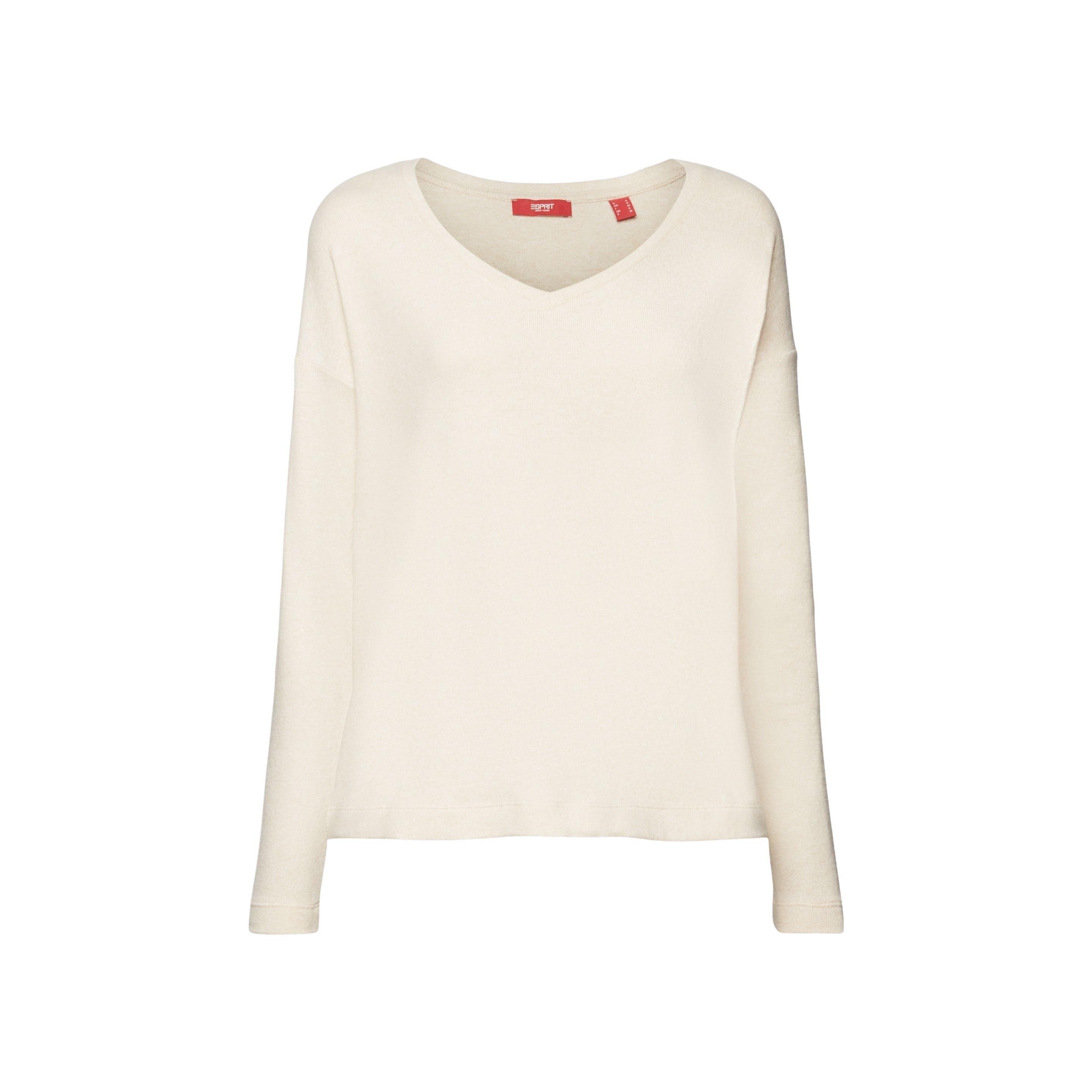 ESPRIT T-shirt spazzolata scollo a V maniche lunghe  