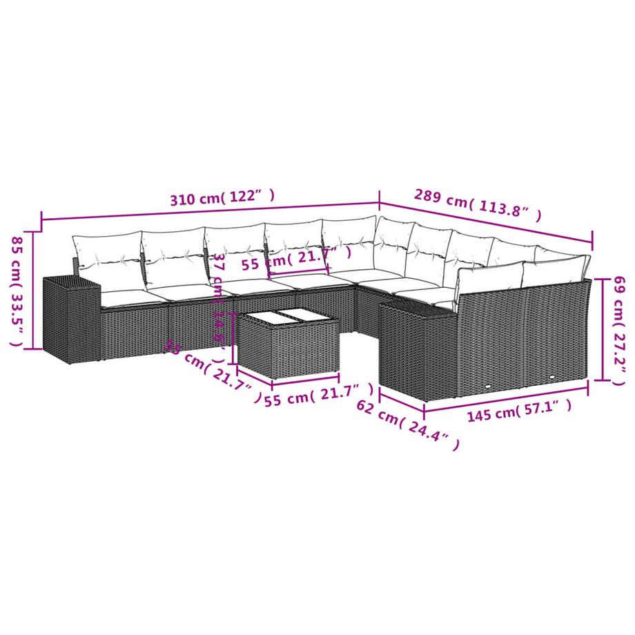 VidaXL Ensemble de canapés de jardin rotin synthétique  