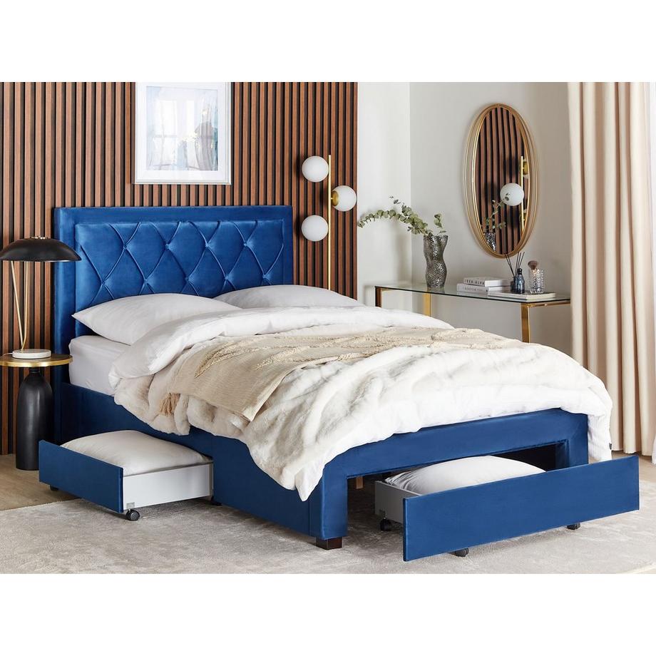 Beliani Lit avec coffre de rangement en Velours Glamour LIEVIN  