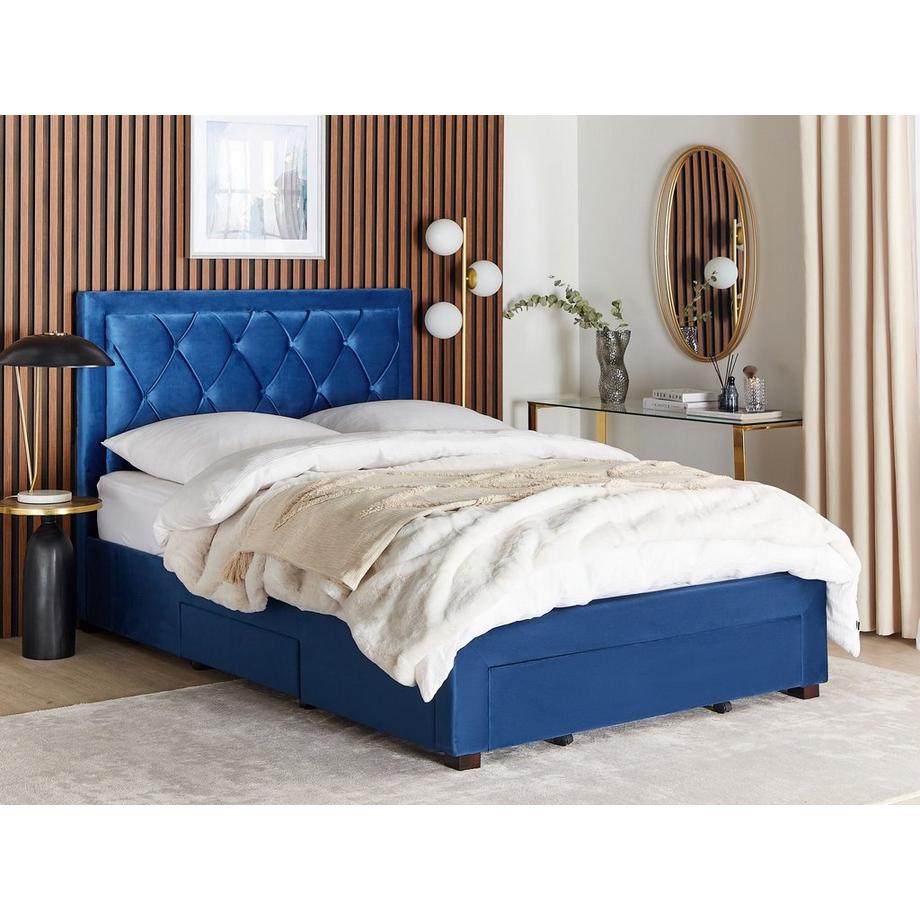 Beliani Lit avec coffre de rangement en Velours Glamour LIEVIN  