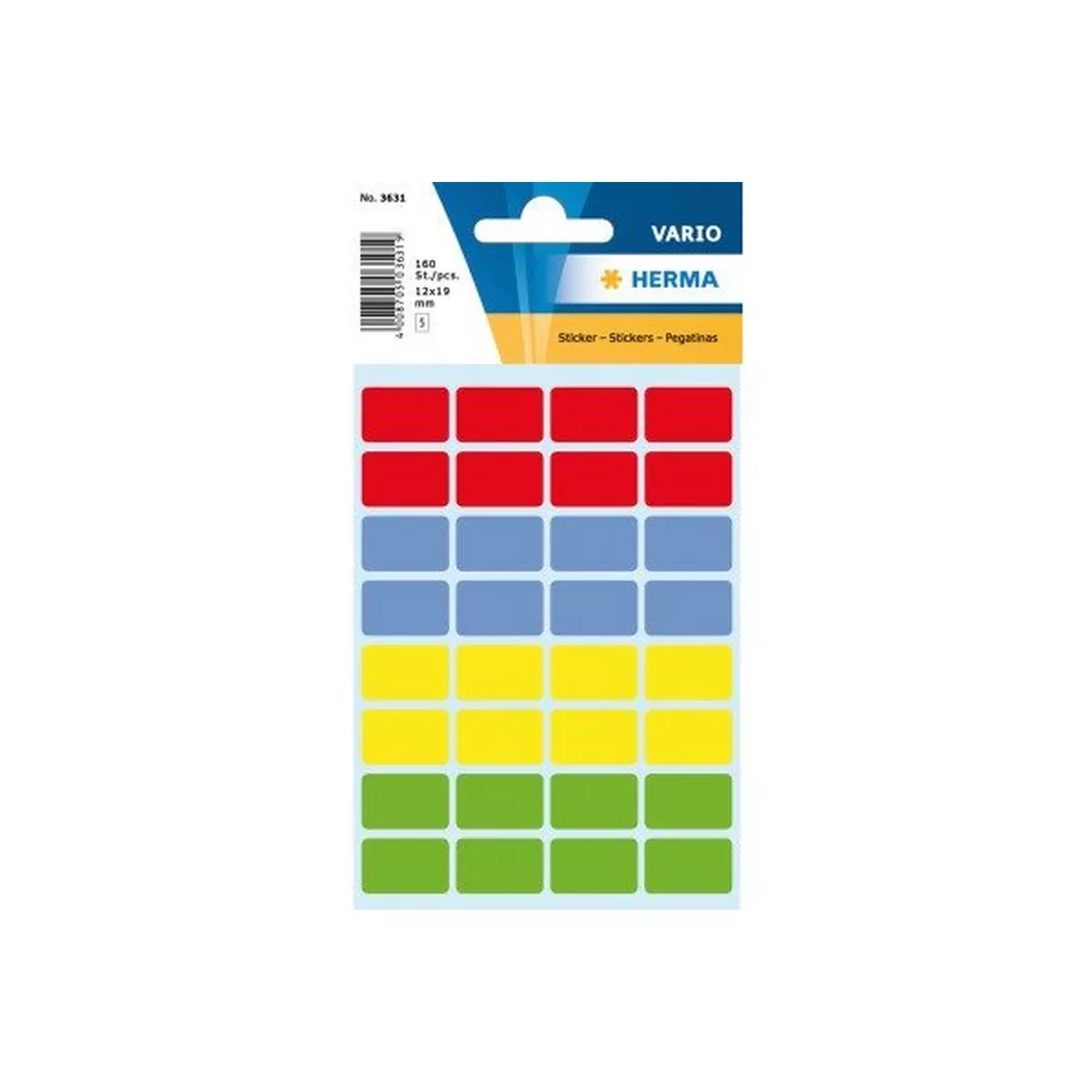 HERMA – Etiketten 12×19mm 3631 ass. 160 Stück, One Size