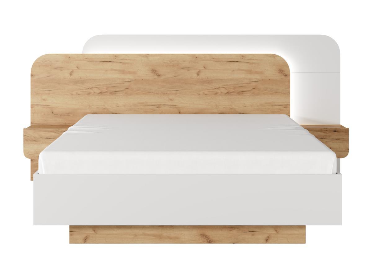 Vente-unique Letto con comodini 160 x 200 cm Con LED Naturale e Bianco - DESADO  