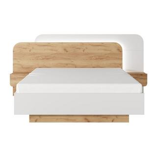 Vente-unique Lit avec chevets 160 x 200 cm - Avec LEDs - Coloris : Naturel et blanc - DESADO  