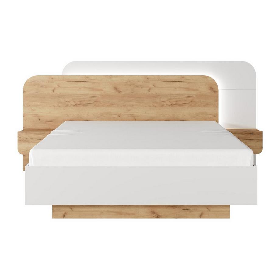 Vente-unique Bett mit Nachttischen 160 x 200 cm - Mit LEDs - Natur und Weiß - DESADO  