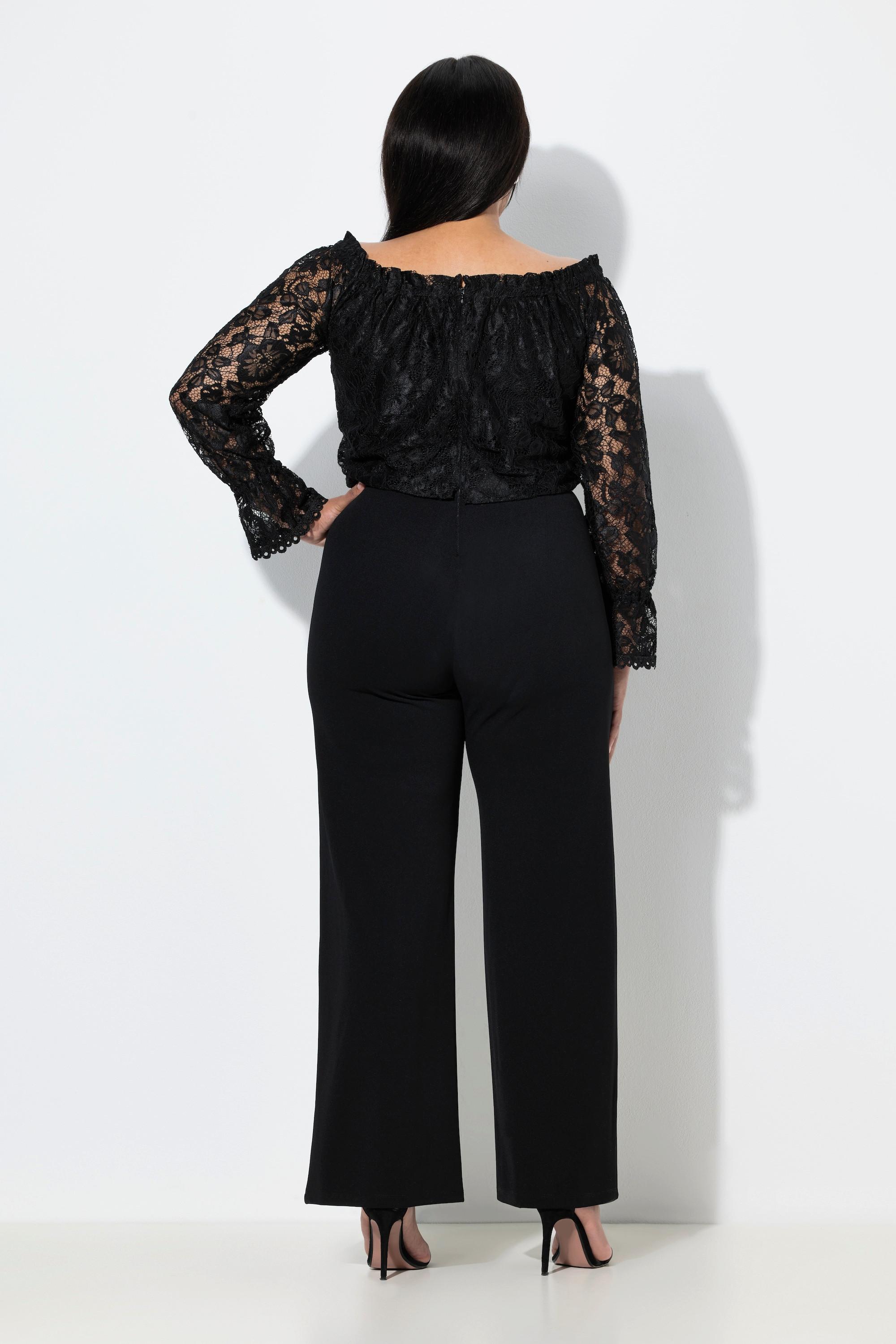 Ulla Popken Langarm Jumpsuit Weites Bein Carmen Ausschnitt  