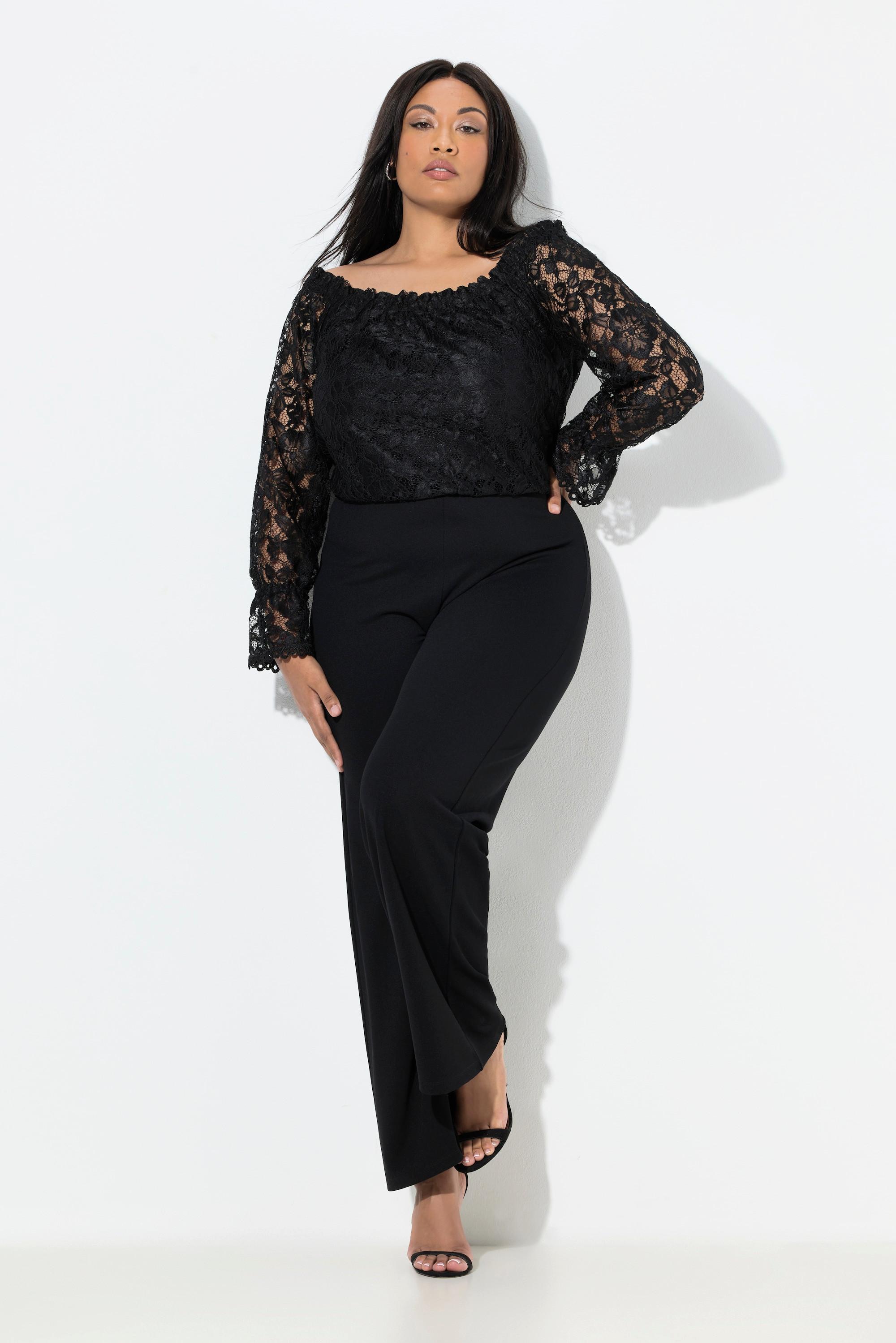 Ulla Popken Langarm Jumpsuit Weites Bein Carmen Ausschnitt  