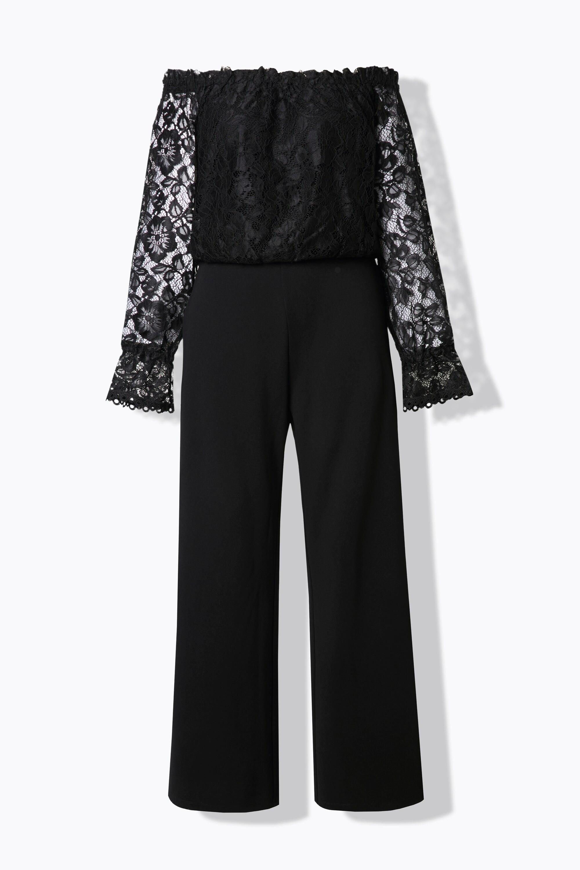 Ulla Popken Langarm Jumpsuit Weites Bein Carmen Ausschnitt  