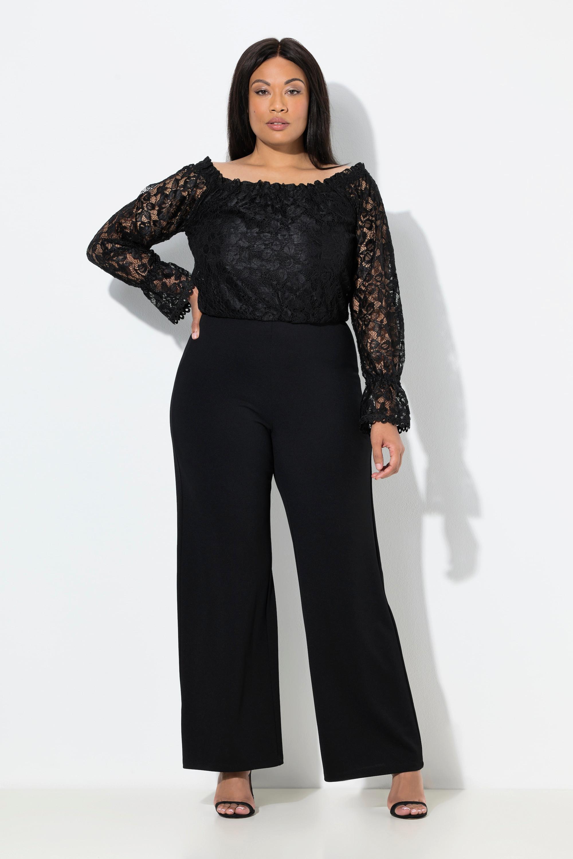 Ulla Popken Langarm Jumpsuit Weites Bein Carmen Ausschnitt  