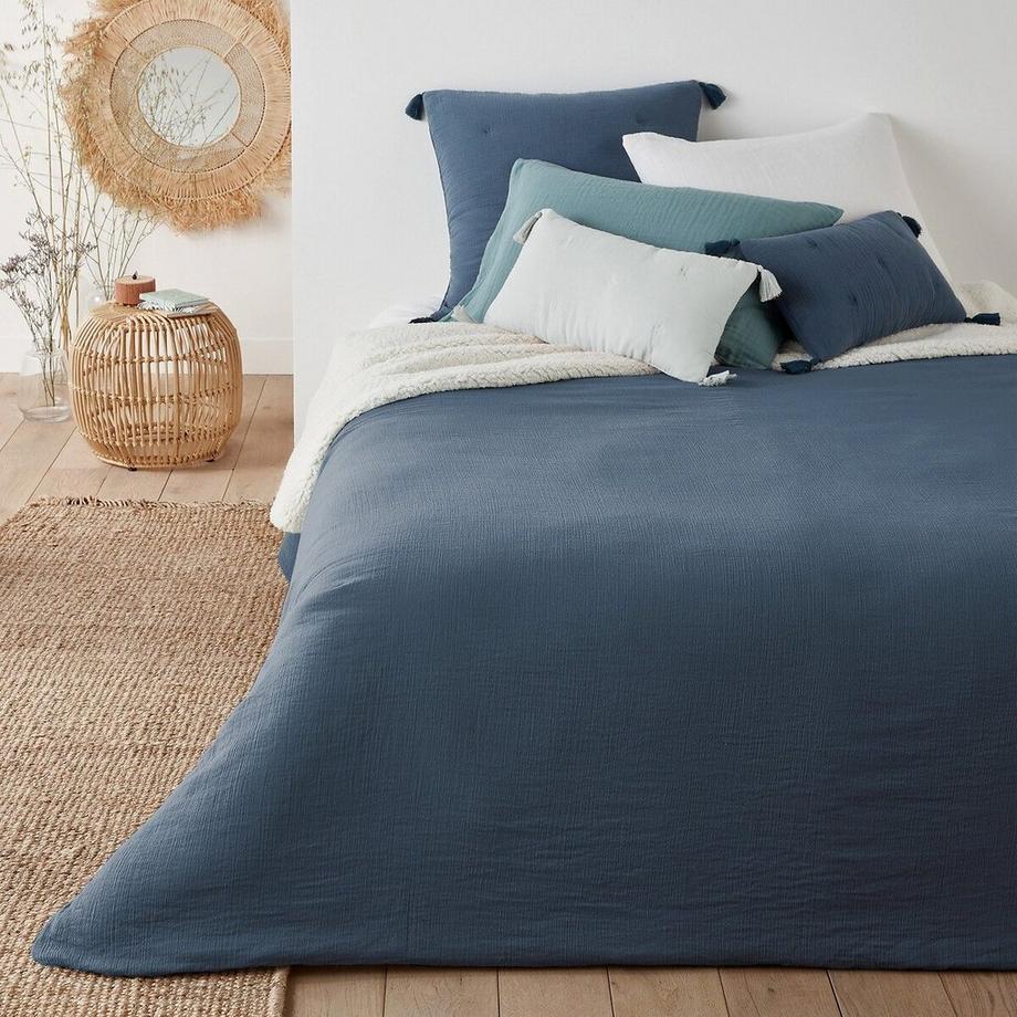 Dessus de lit uni gaze coton/effet mouton Kumla