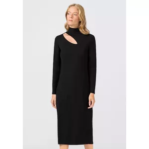 Wadenlanges Jerseykleid mit Cut-out und Stehkragen