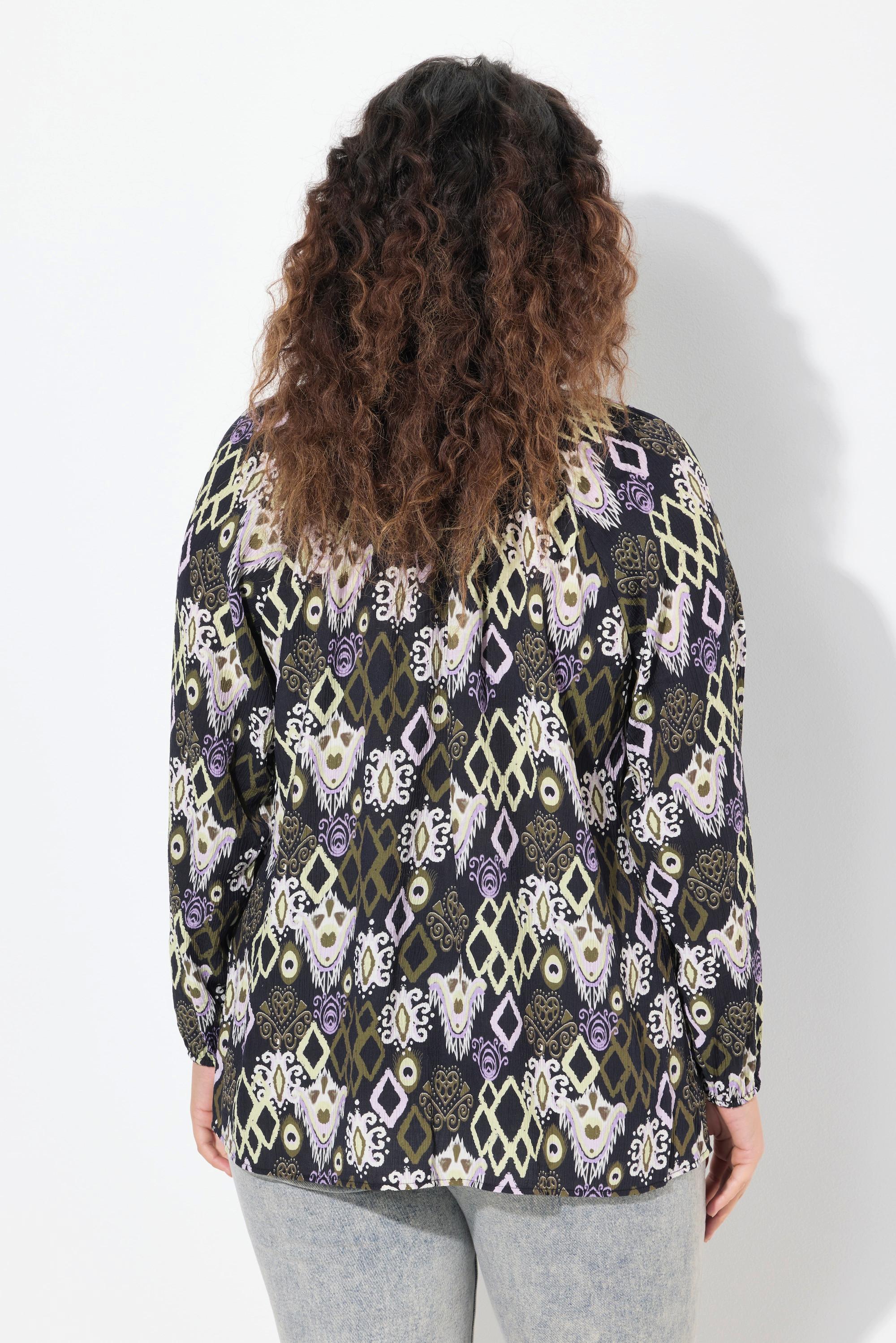 Ulla Popken Laccetto con Nappa Scollo Rotondo Maniche Lunghe Blusa  