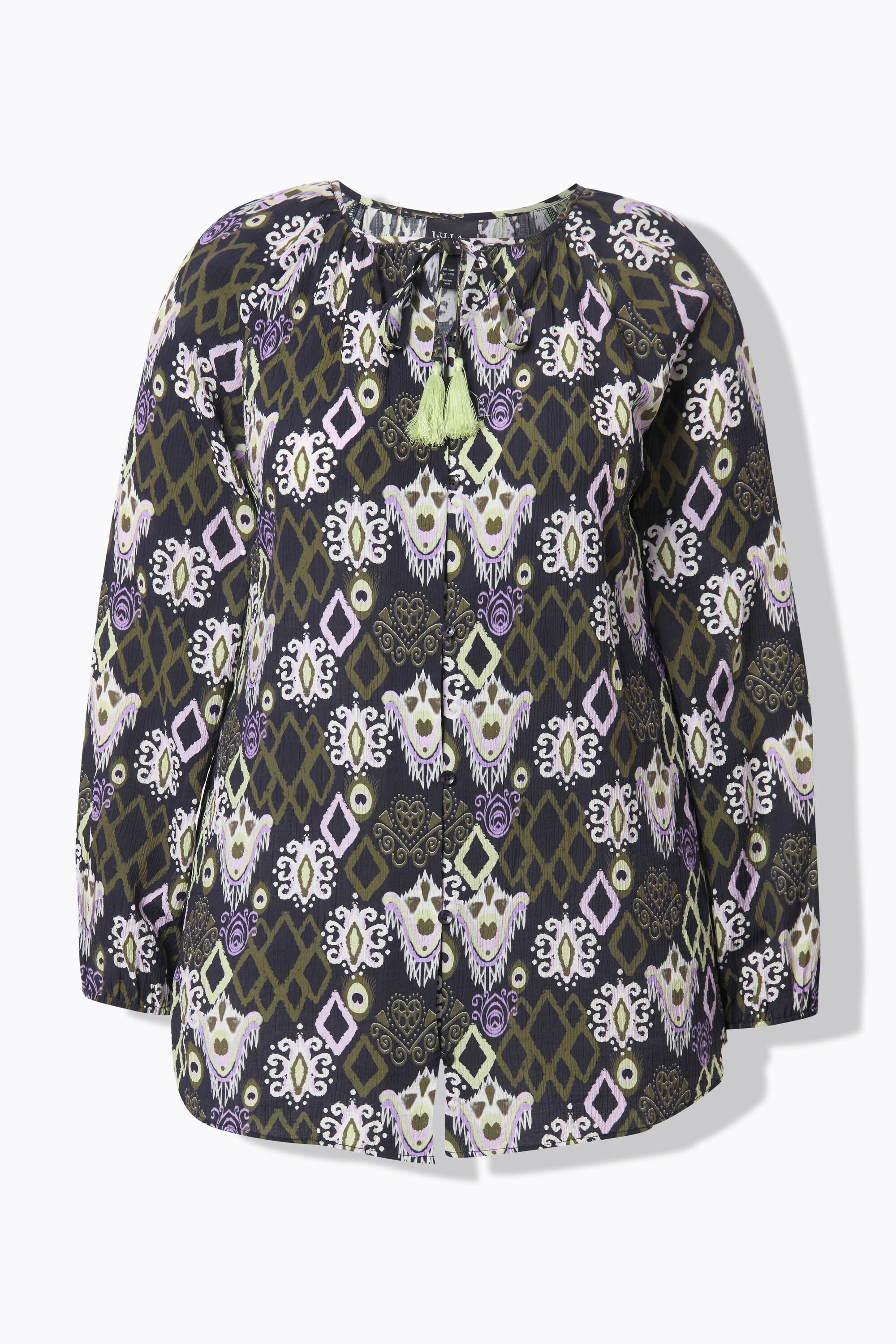 Ulla Popken Laccetto con Nappa Scollo Rotondo Maniche Lunghe Blusa  