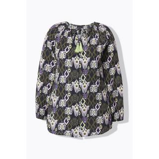 Ulla Popken Laccetto con Nappa Scollo Rotondo Maniche Lunghe Blusa  