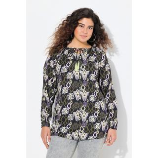 Ulla Popken Laccetto con Nappa Scollo Rotondo Maniche Lunghe Blusa  