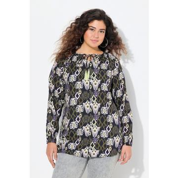 Blusa con cordino con nappa, scollo a girocollo e maniche lunghe