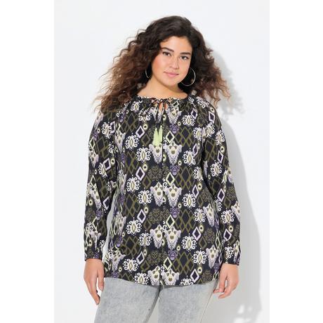 Ulla Popken Laccetto con Nappa Scollo Rotondo Maniche Lunghe Blusa  