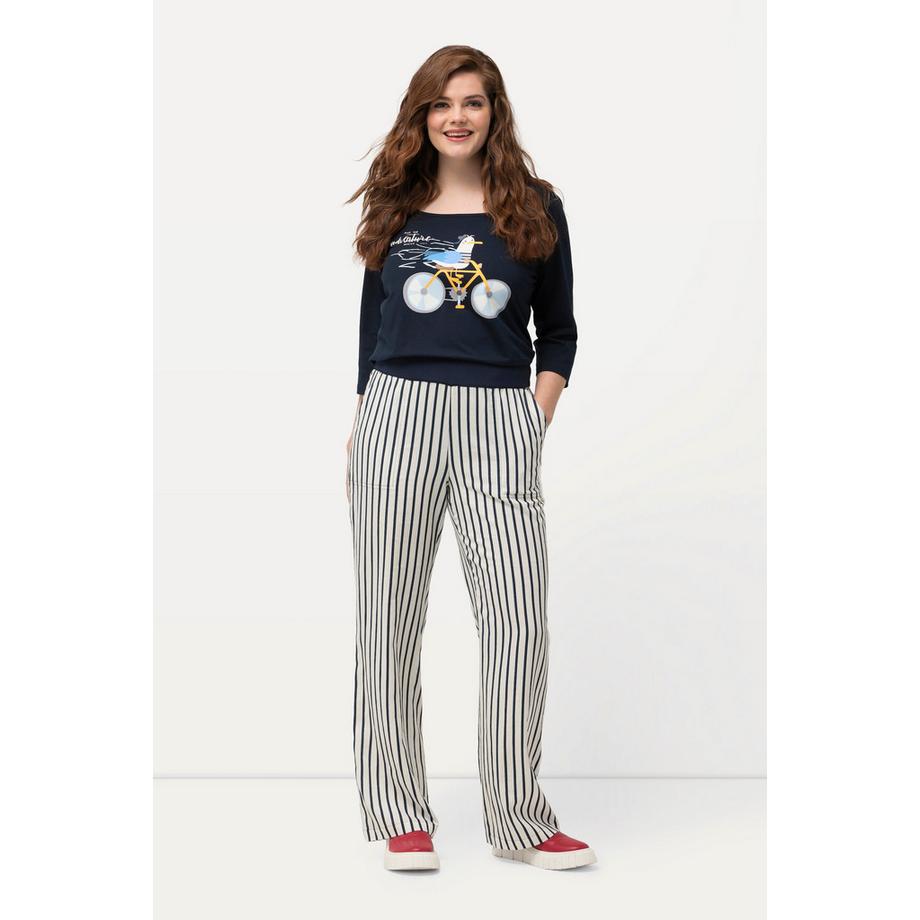 Ulla Popken Pantalon Mary Rayures Lin Mélangé Jambes Larges  