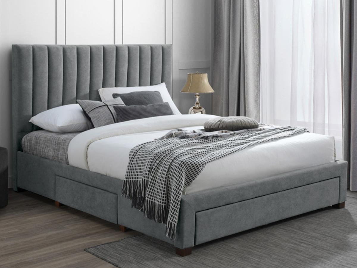 Vente-unique Letto con 3 cassetti 160 x 200 cm in Tessuto Grigio + Materasso - LIAKO  