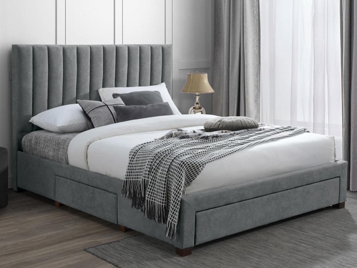 Vente-unique Letto con 3 cassetti 160 x 200 cm in Tessuto Grigio + Materasso - LIAKO  