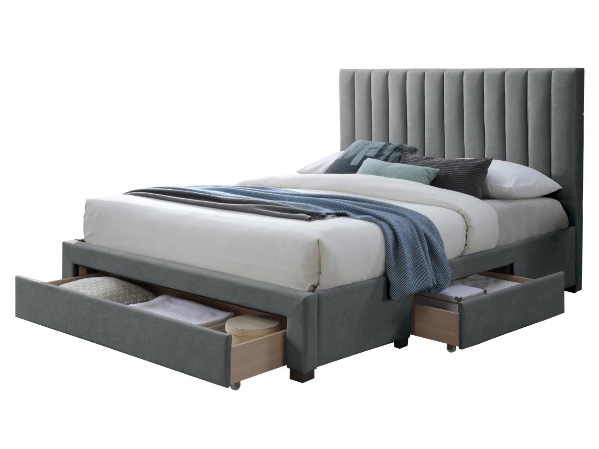 Vente-unique Letto con 3 cassetti 160 x 200 cm in Tessuto Grigio + Materasso - LIAKO  