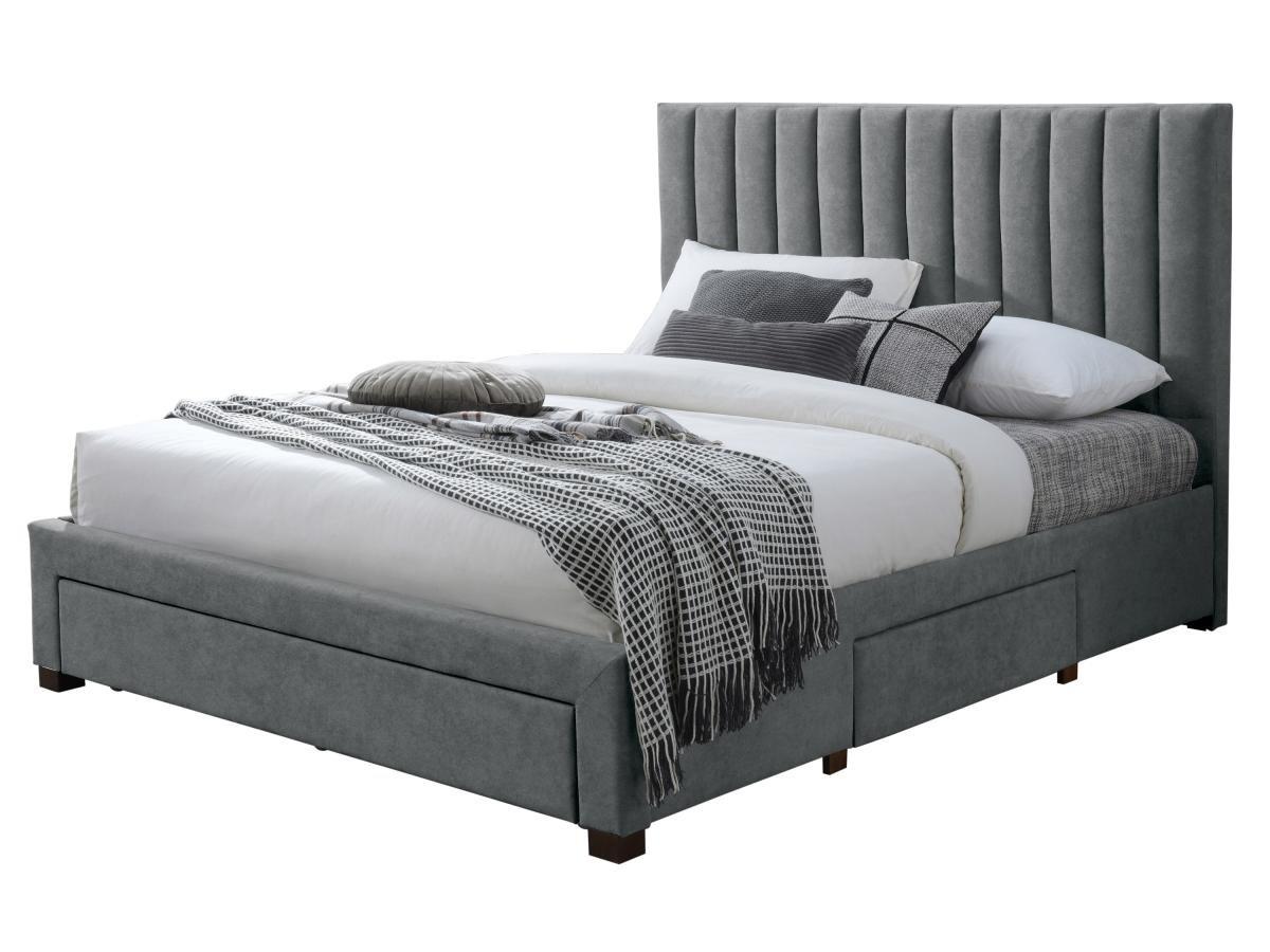 Vente-unique Letto con 3 cassetti 160 x 200 cm in Tessuto Grigio + Materasso - LIAKO  