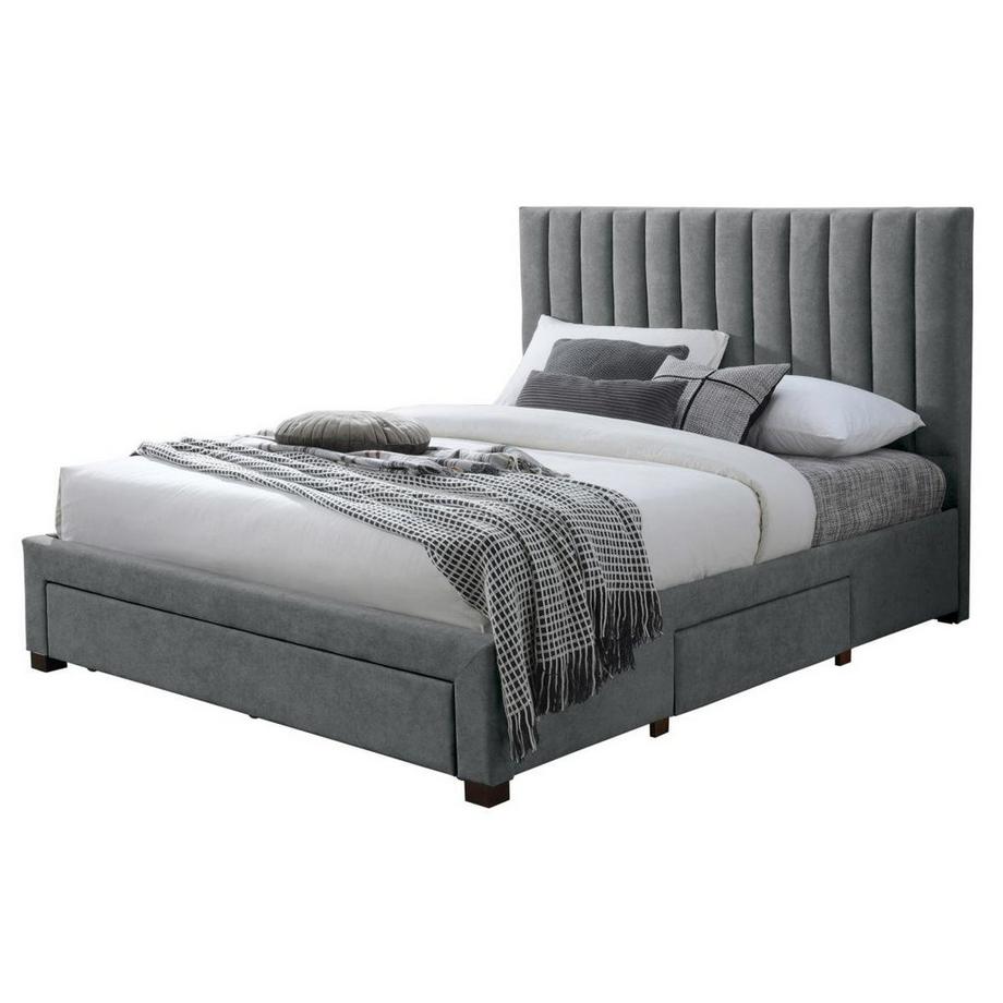 Vente-unique Bett mit 3 Schubladen 160 x 200 cm - Stoff - Grau + Matratze - LIAKO  