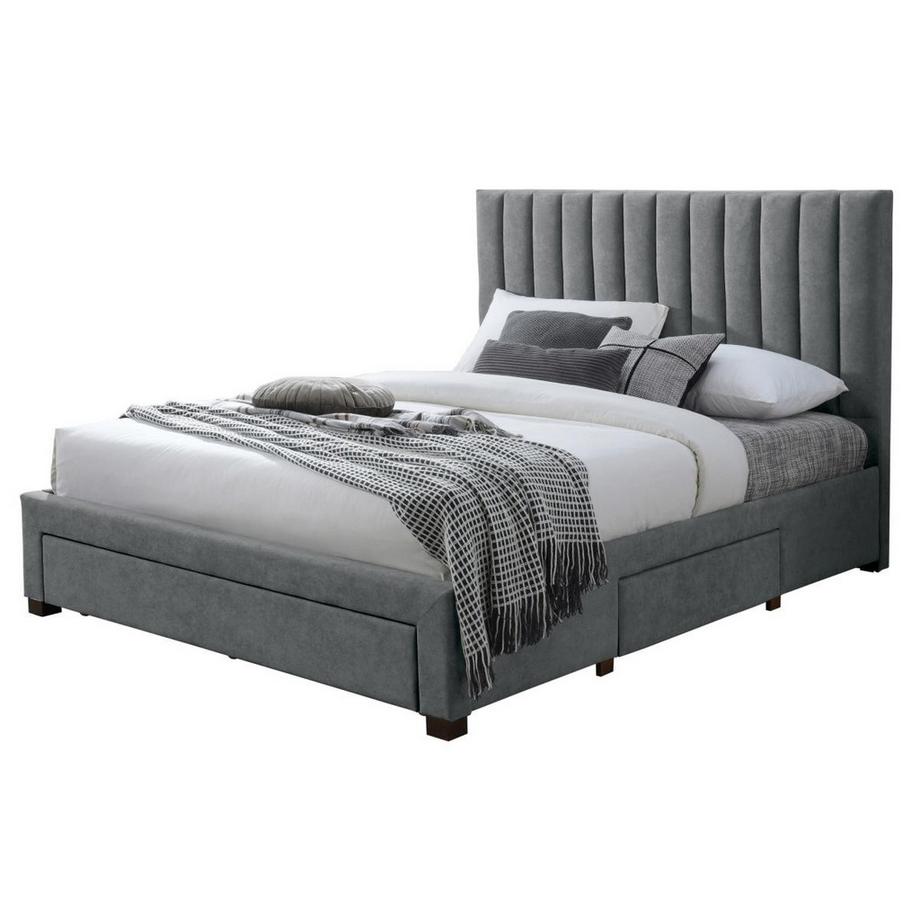 Vente-unique Bett mit 3 Schubladen 160 x 200 cm - Stoff - Grau + Matratze - LIAKO  