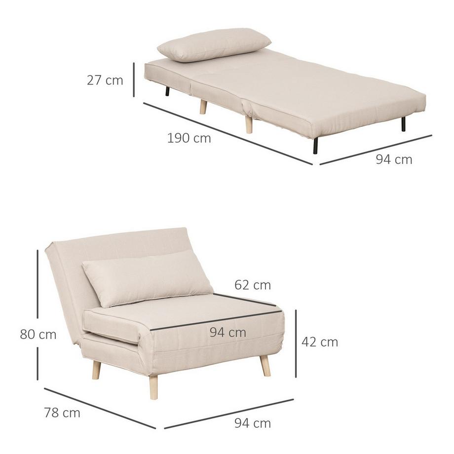 Northio Schlafsofa Einzelsofa Sofabett, Klappsofa Mit Verstellbarer Rückenlehne, Nordisch, Leinenimitat  