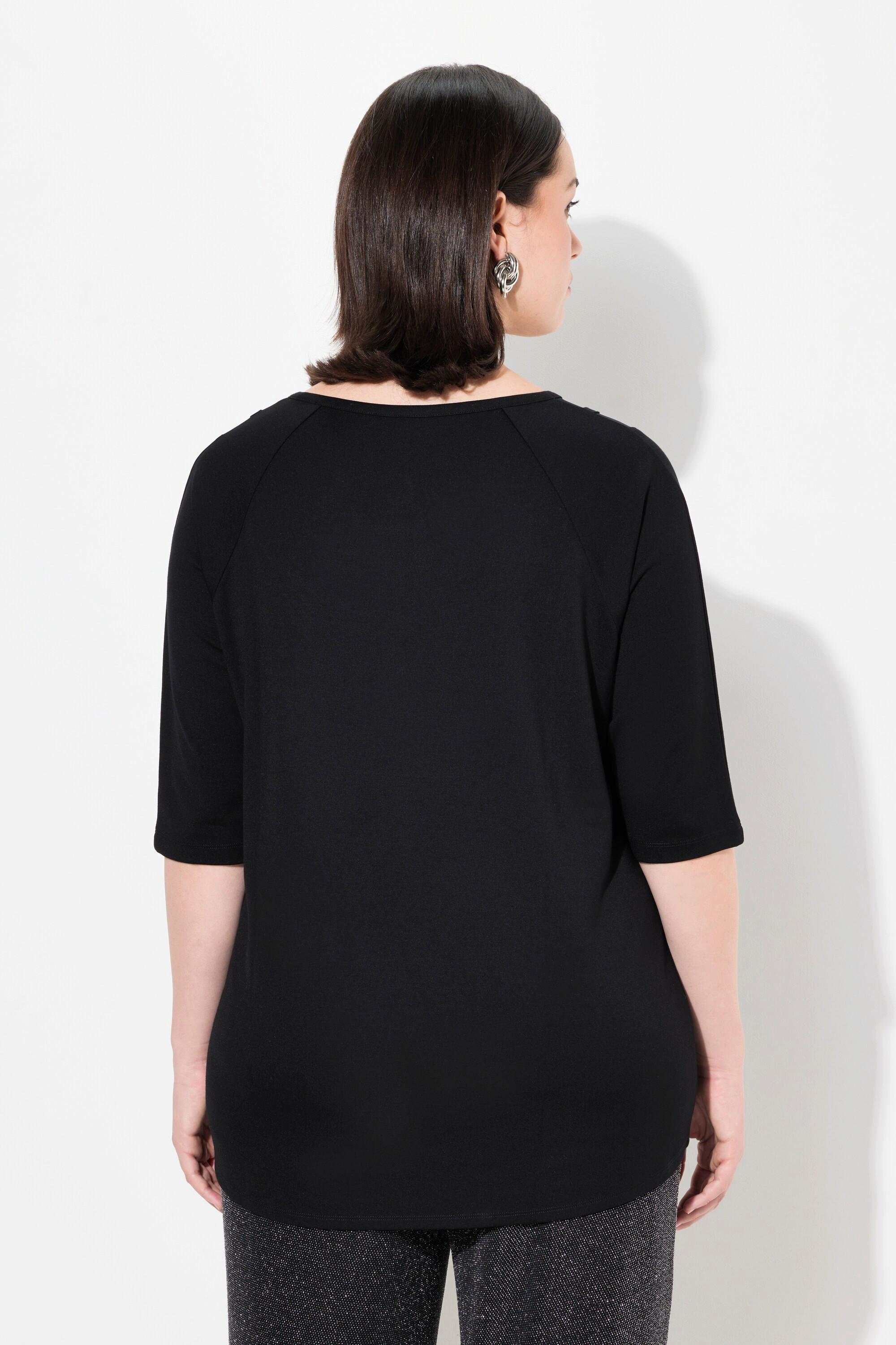 Ulla Popken T-shirt Classique Empiècement Mesh Col Rond Manches 3/4  