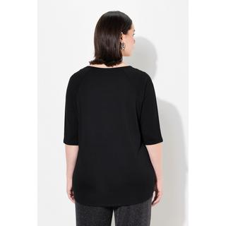 Ulla Popken  T-shirt, empiècement en mesh, coupe classique à col rond et manches 3/4 