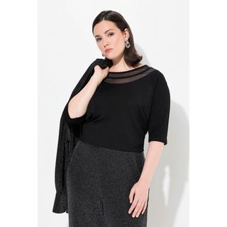 Ulla Popken  Maglia classica con inserto in mesh, scollo a girocollo e maniche a 3/4 