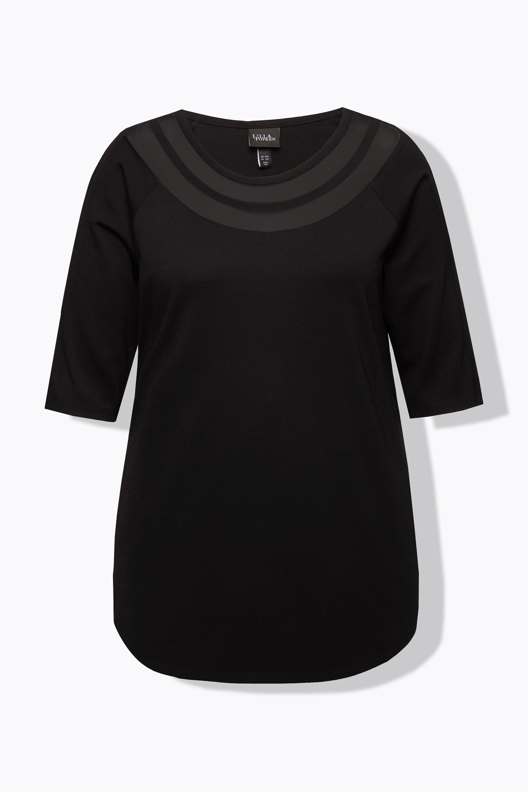 Ulla Popken T-shirt Classique Empiècement Mesh Col Rond Manches 3/4  