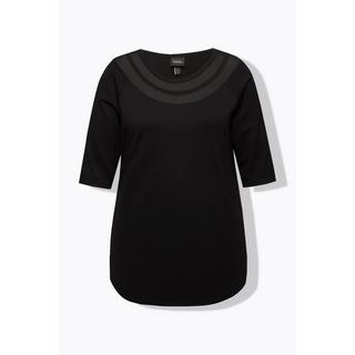 Ulla Popken  T-shirt, empiècement en mesh, coupe classique à col rond et manches 3/4 