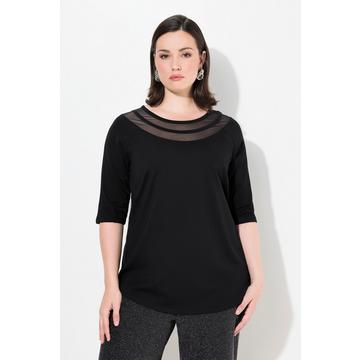 Maglia classica con inserto in mesh, scollo a girocollo e maniche a 3/4