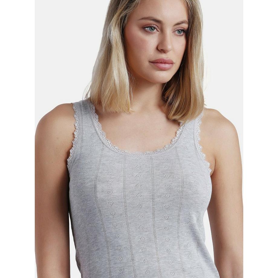 Admas Canale Geripptes Tanktop mit Spitzenbesatz  