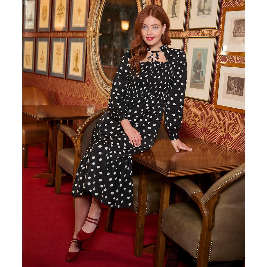 Joe Browns Gepunktetes Midikleid mit Bindehals  