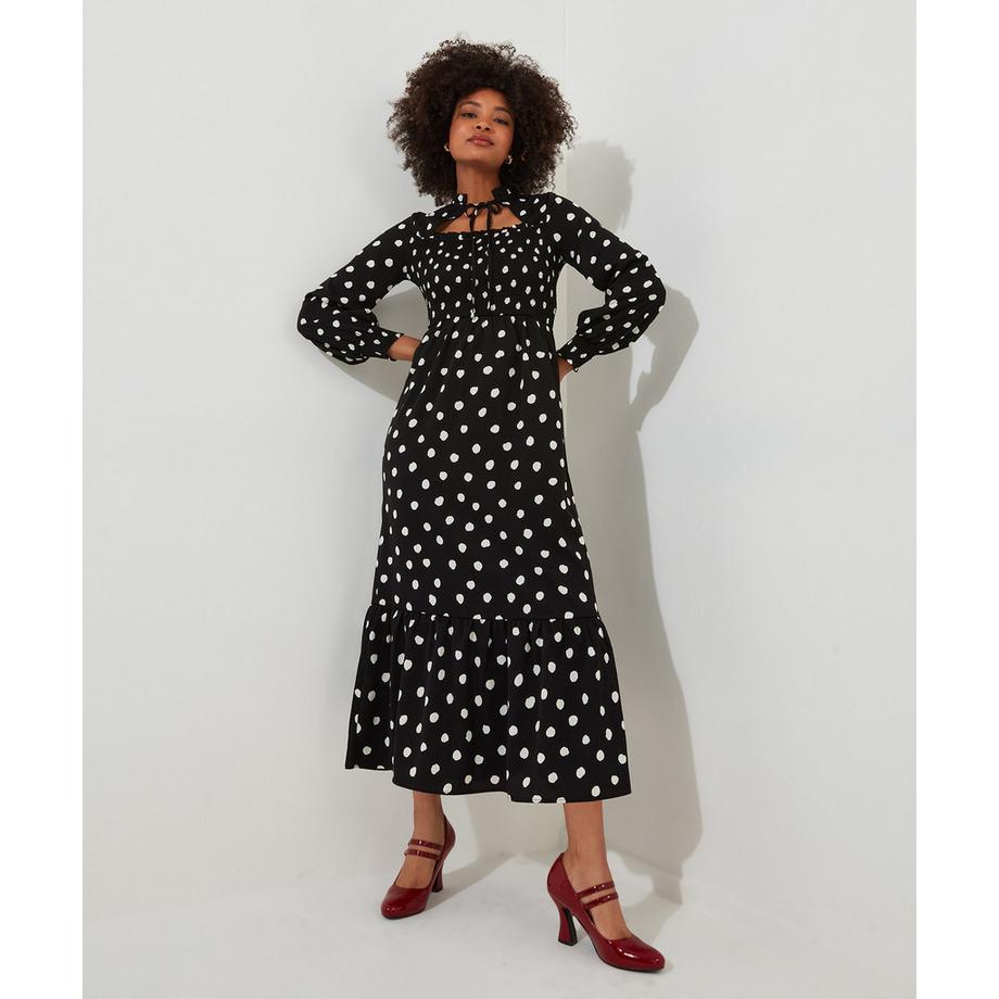 Joe Browns Gepunktetes Midikleid mit Bindehals  