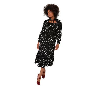 Robe Midi à Pois Encolure à Nouer