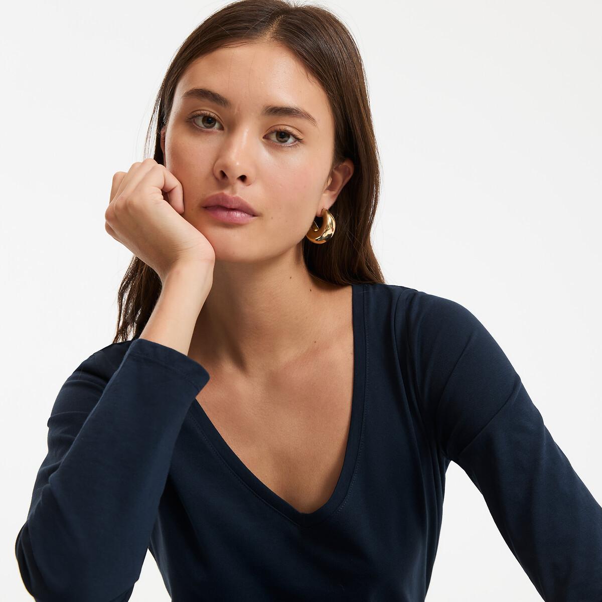 La Redoute Collections Bio-Baumwolle Langarm V-Ausschnitt Shirt  