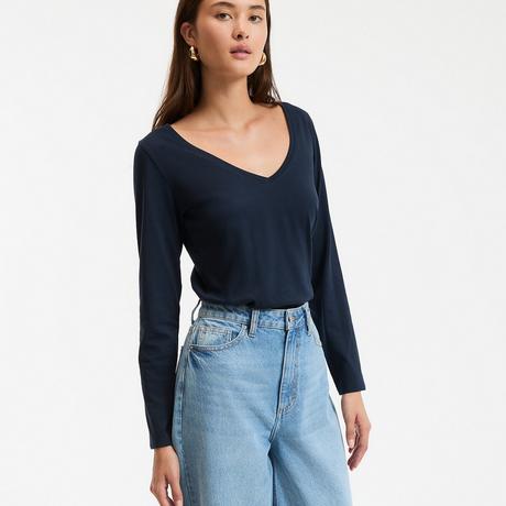 La Redoute Collections Bio-Baumwolle Langarm V-Ausschnitt Shirt  