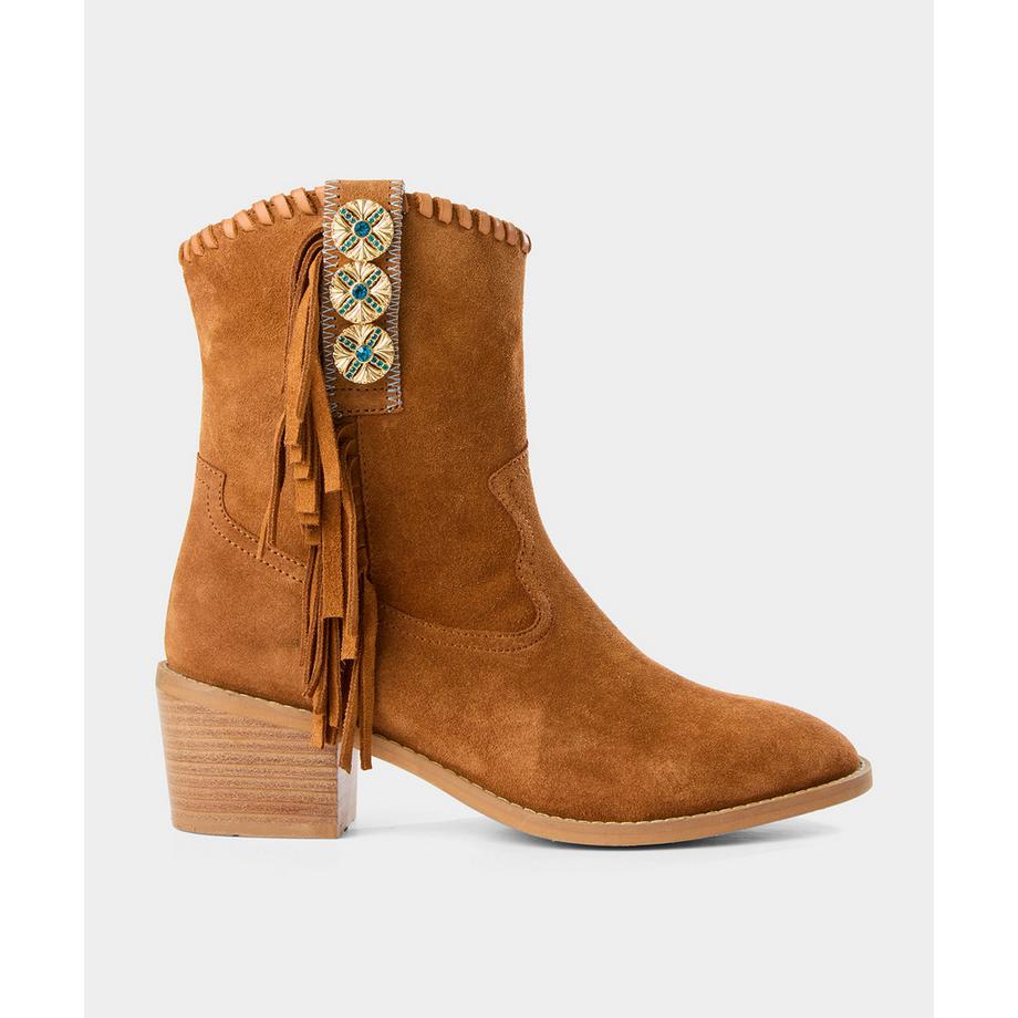 Western-Stiefel aus Veloursleder mit Fransen