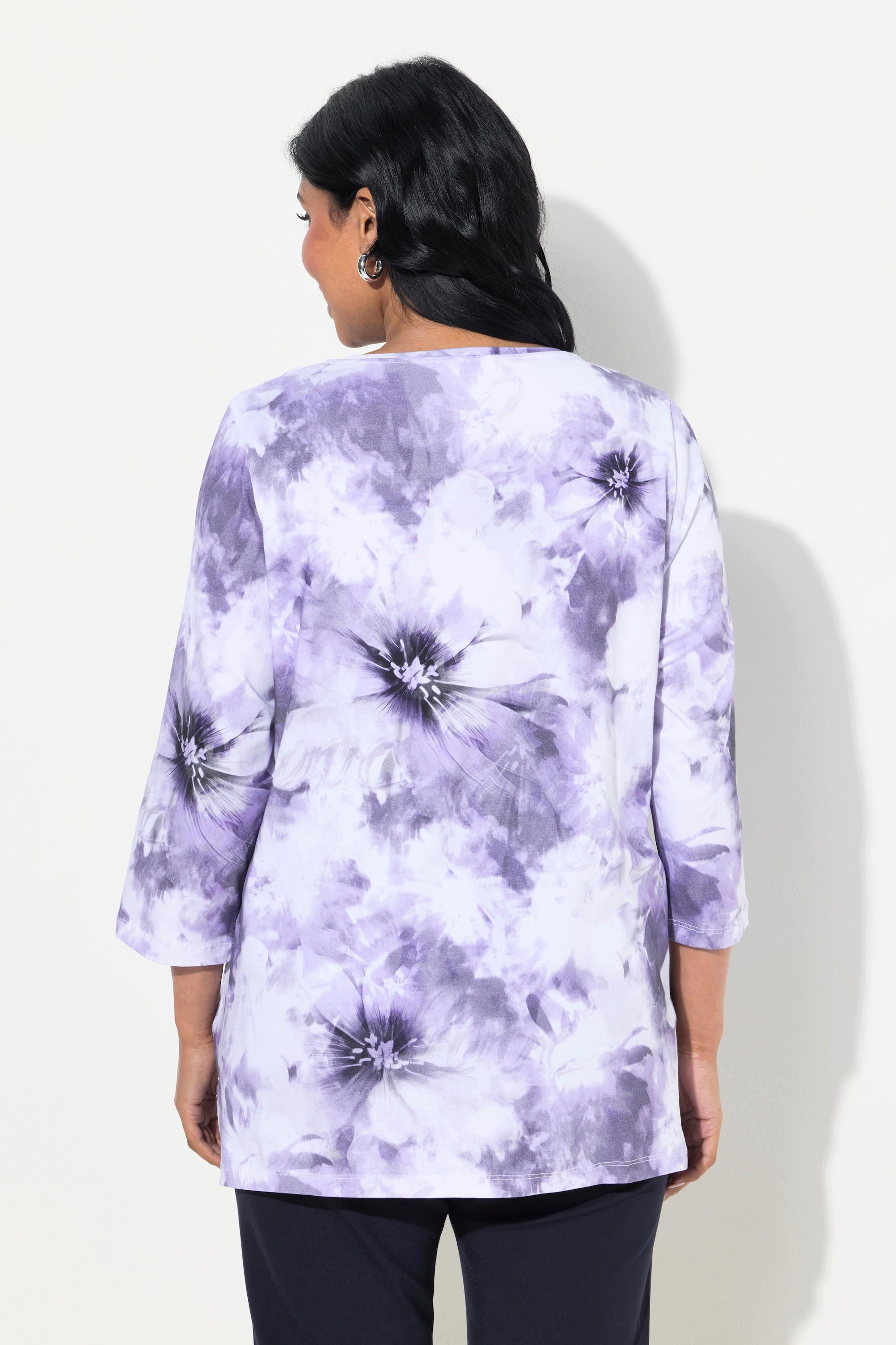 Ulla Popken Coton Pima Coupe Evasée Col Rond Manches 3/4 T-shirt  