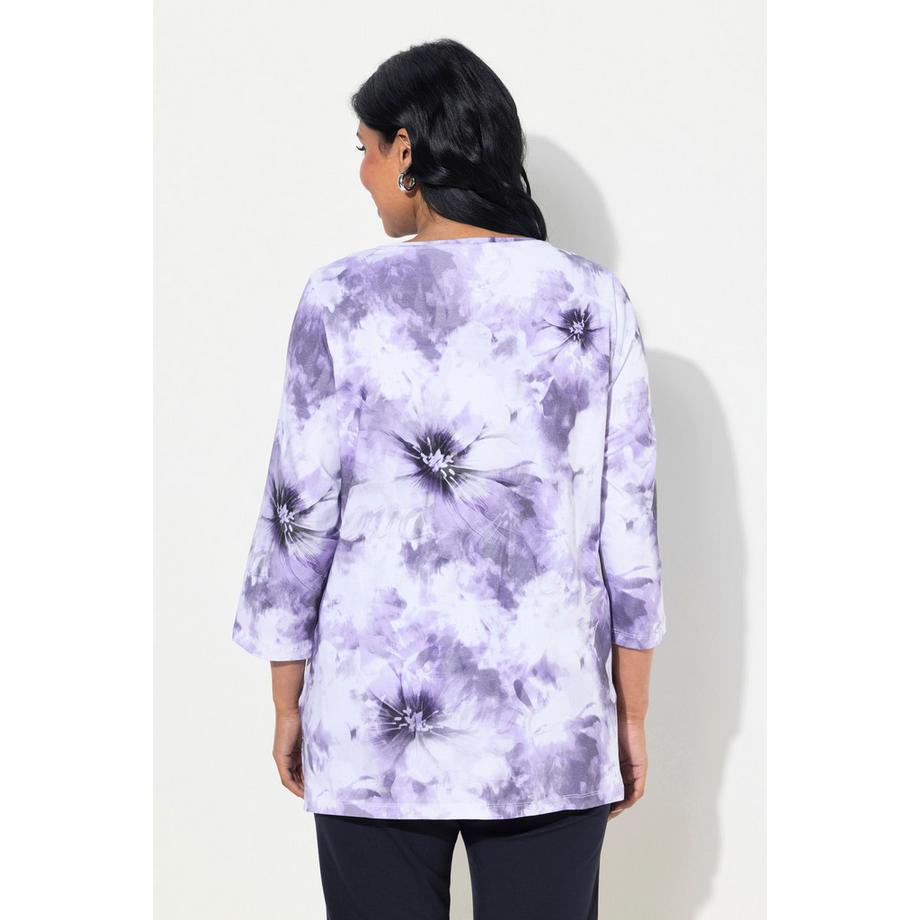 Ulla Popken Cotone Pima Linea ad A Girocollo Manica 3/4 Maglietta  