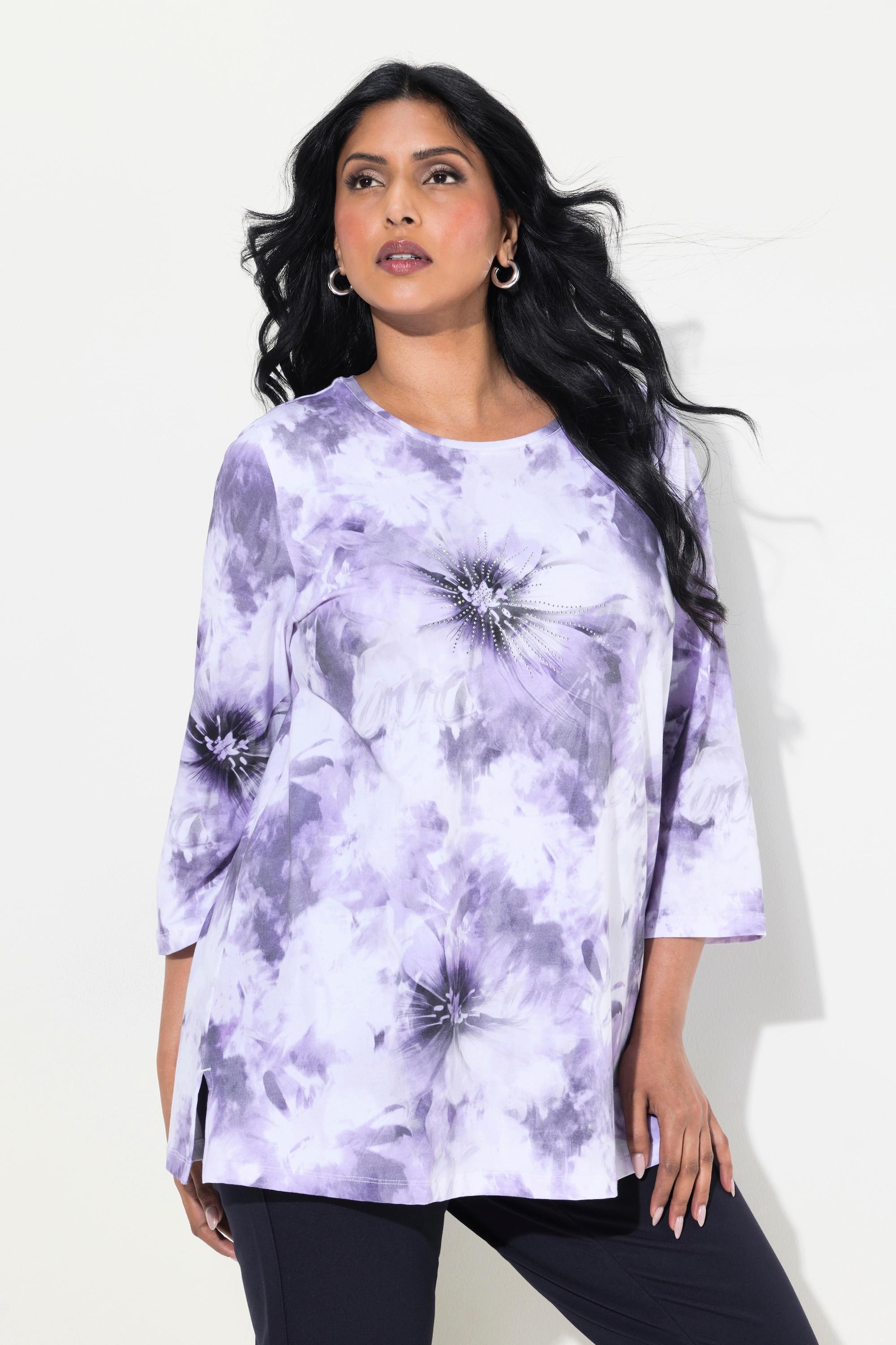 Ulla Popken Coton Pima Coupe Evasée Col Rond Manches 3/4 T-shirt  