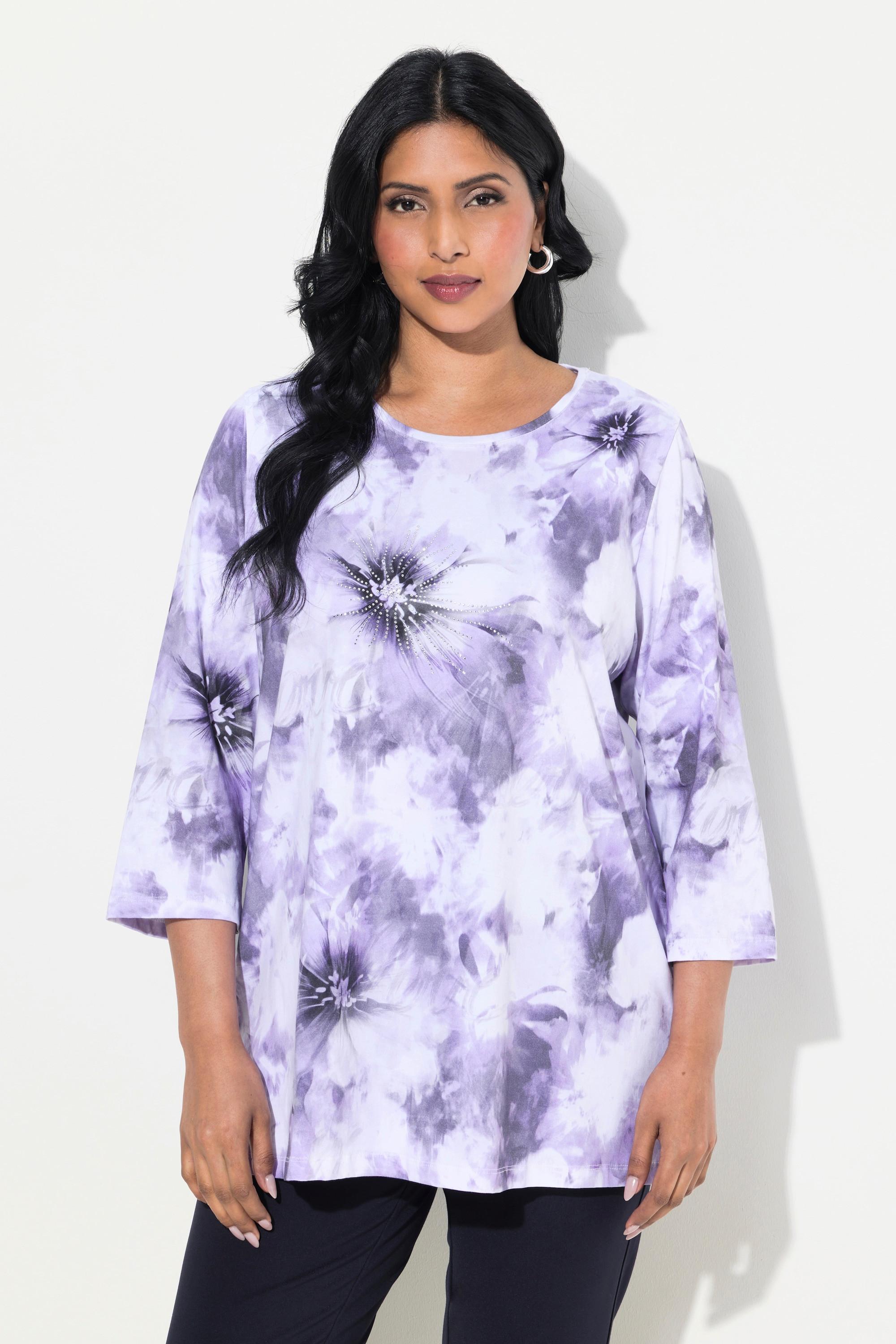 Ulla Popken Coton Pima Coupe Evasée Col Rond Manches 3/4 T-shirt  