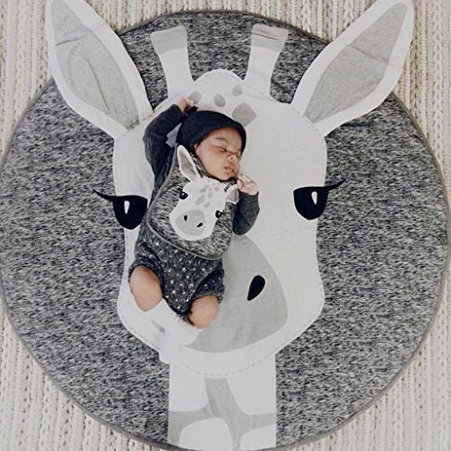 Activity-board  Couverture pour bébé en 100% coton, couverture pour enfant à ramper, couverture pour enfant à ramper ronde et rembourrée, motif de cerf 